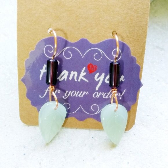 Purple + Mint Green Summer Leaf Earrings! Handmade Copper Earwires - Lightweight - Picture 2 of 7
